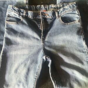 Blue Denim Straight Cut Jeans with Natural Fading Boot Cut